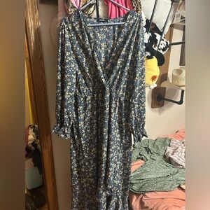 Floral Blue Wrap Dress